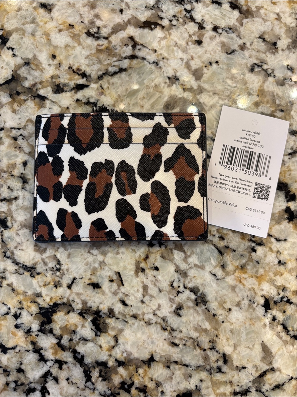 NWT - Kate Spade Leopard Print Card Holder in Brown, Black & White - Picture 2 of 2